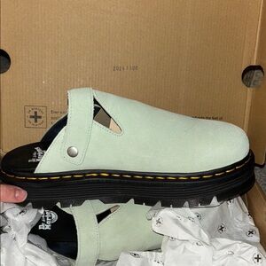 Dr. Martens Light Green Suede Slip-On Shoes